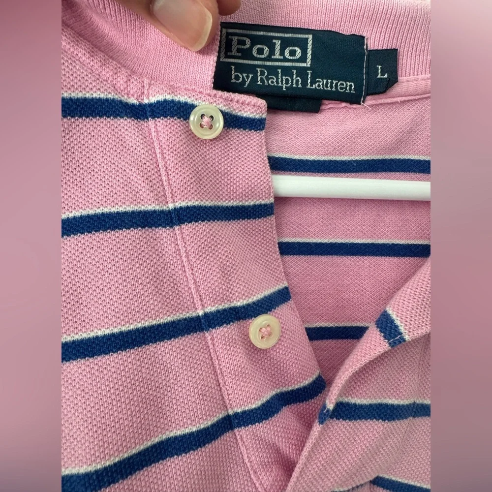 Polo Ralph Lauren Pink Blue & White Stripes Polo Shirt Size L